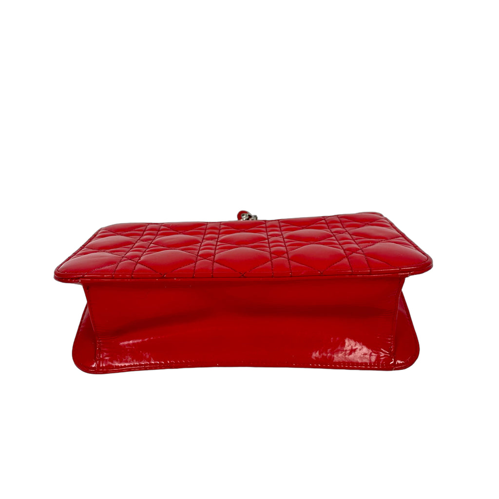 Christian Dior Miss Dior Cannage Patent Leather Flap Bag - Red