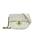 Chanel Vintage Caviar Leather Quilted Half Moon Flap Bag - White