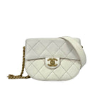 Chanel Vintage Caviar Leather Quilted Half Moon Flap Bag - White
