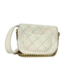Chanel Vintage Caviar Leather Quilted Half Moon Flap Bag - White