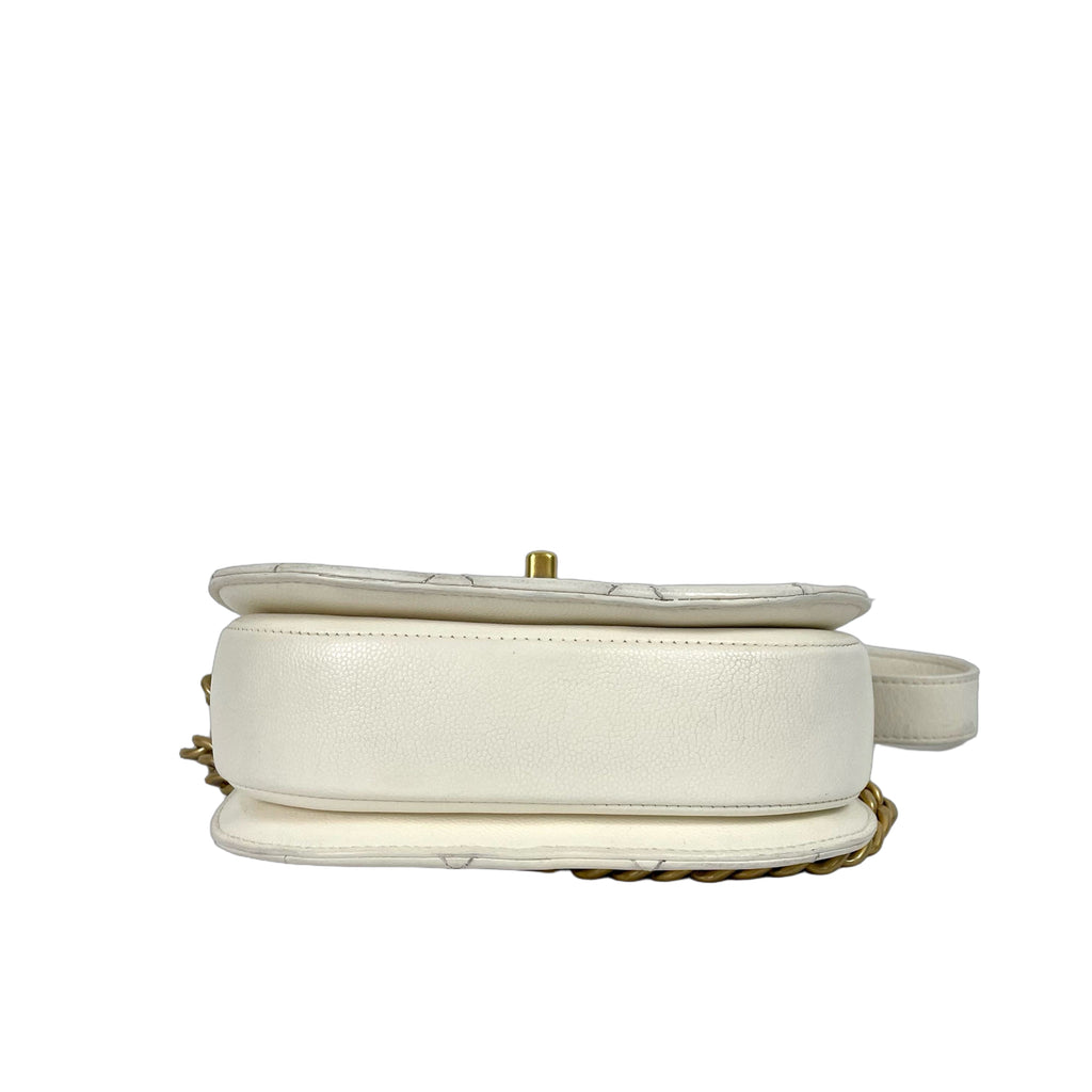 Chanel Vintage Caviar Leather Quilted Half Moon Flap Bag - White