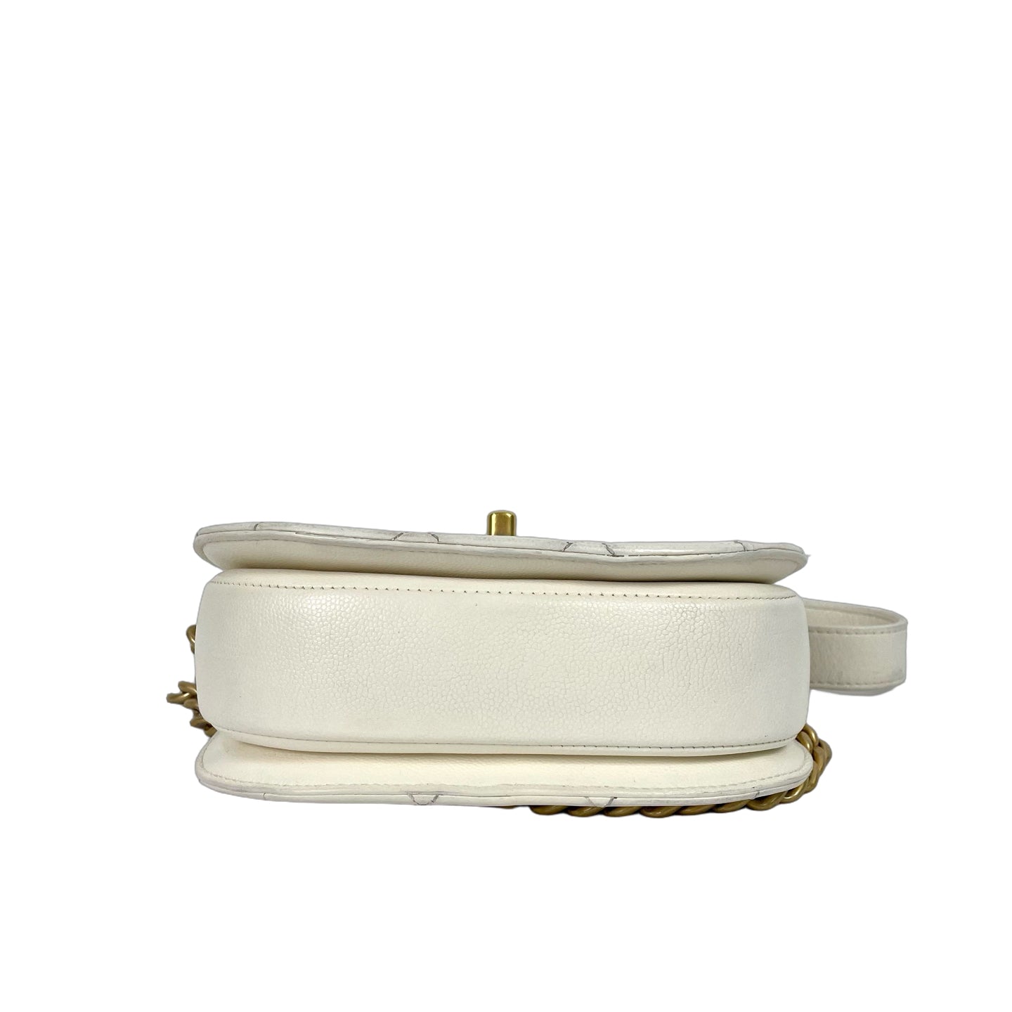 Chanel Vintage Caviar Leather Quilted Half Moon Flap Bag - White