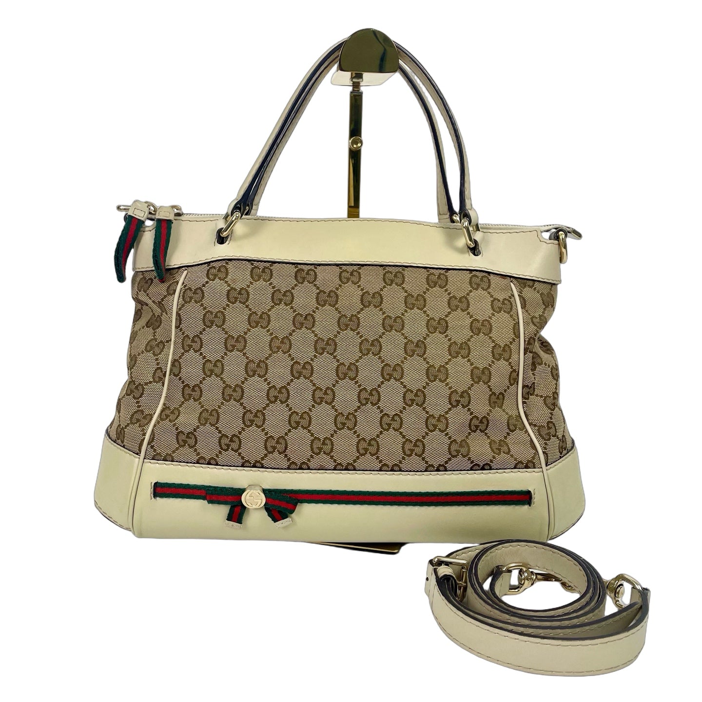 Gucci Mayfair GG Canvas Shoulder Bag with Bow - Ivory White