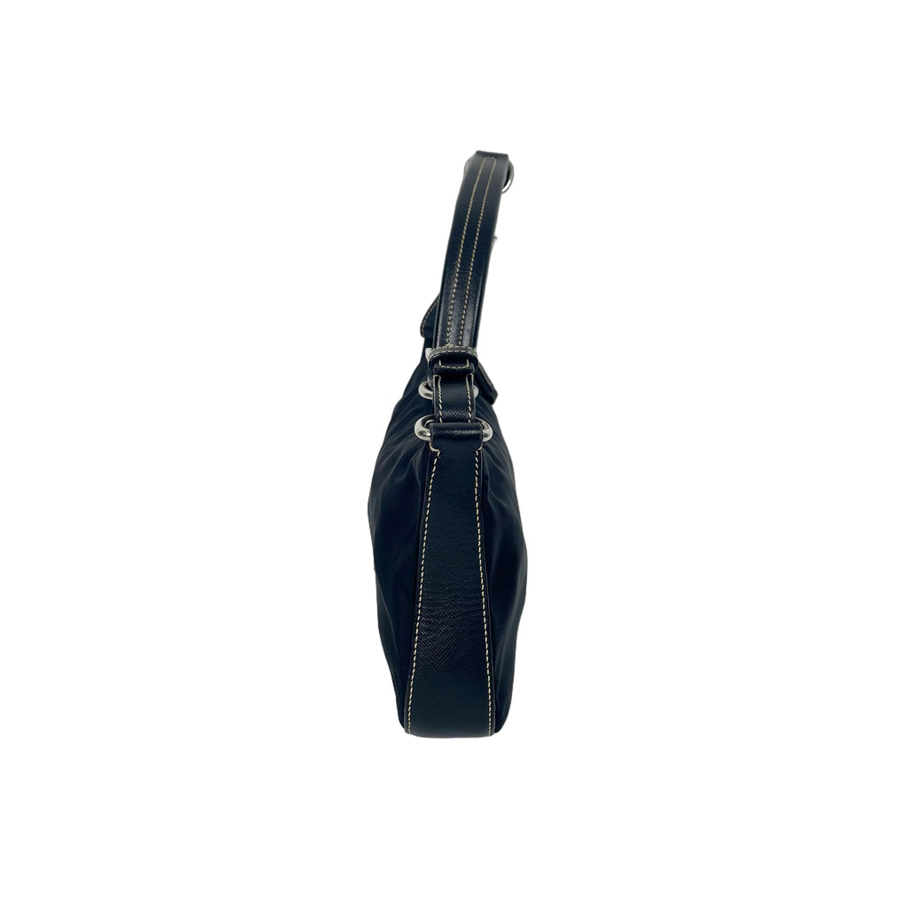Prada Black Nylon Shoulder Bag with Enamelled Triangle Logo