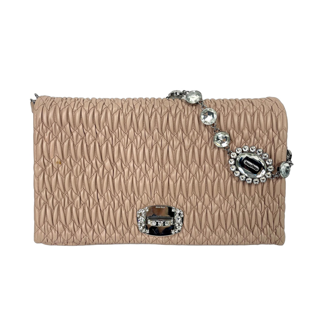 Miu Miu Miu Crystal Matelassé Nappa Leather Bag in Cameo Pink