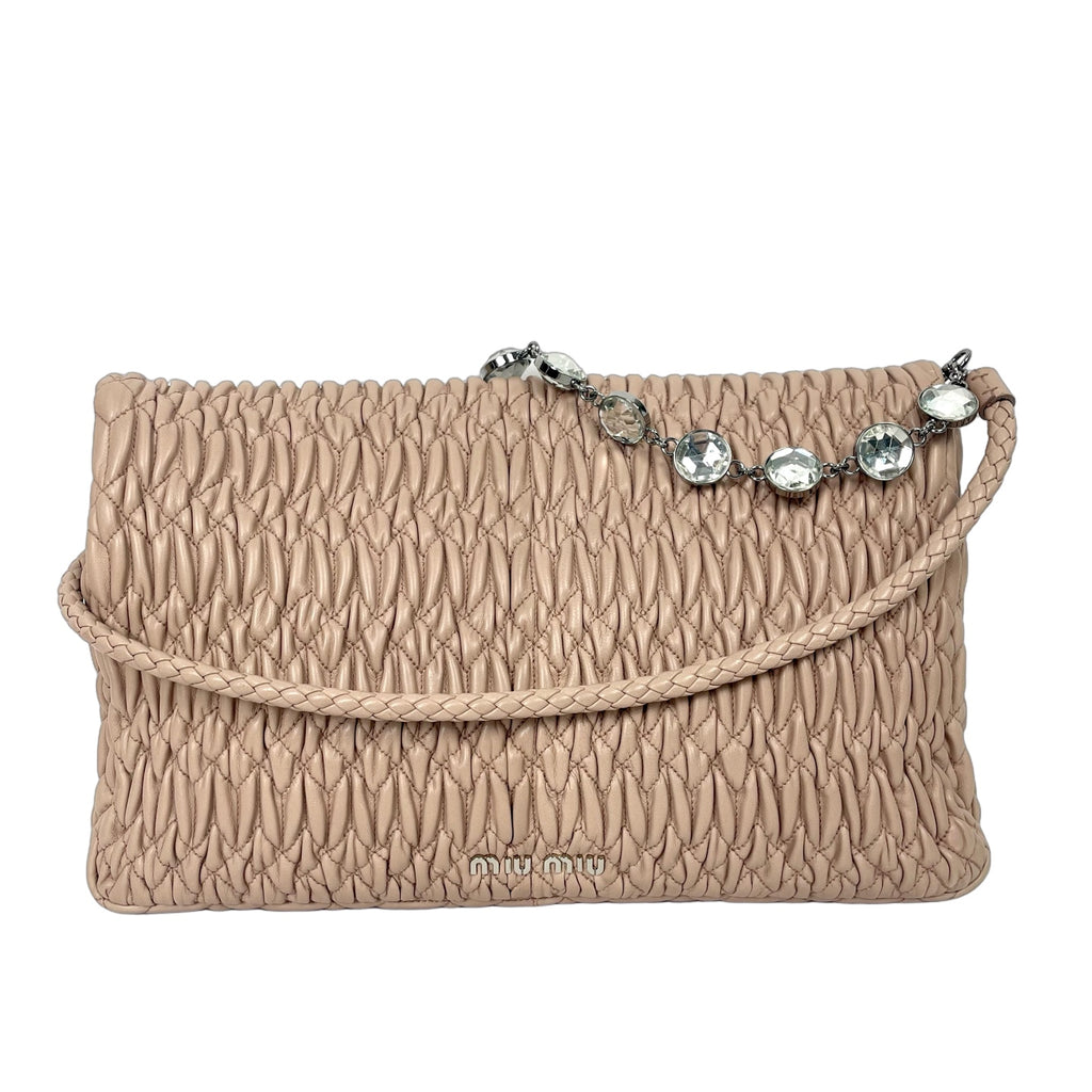 Miu Miu Miu Crystal Matelassé Nappa Leather Bag in Cameo Pink