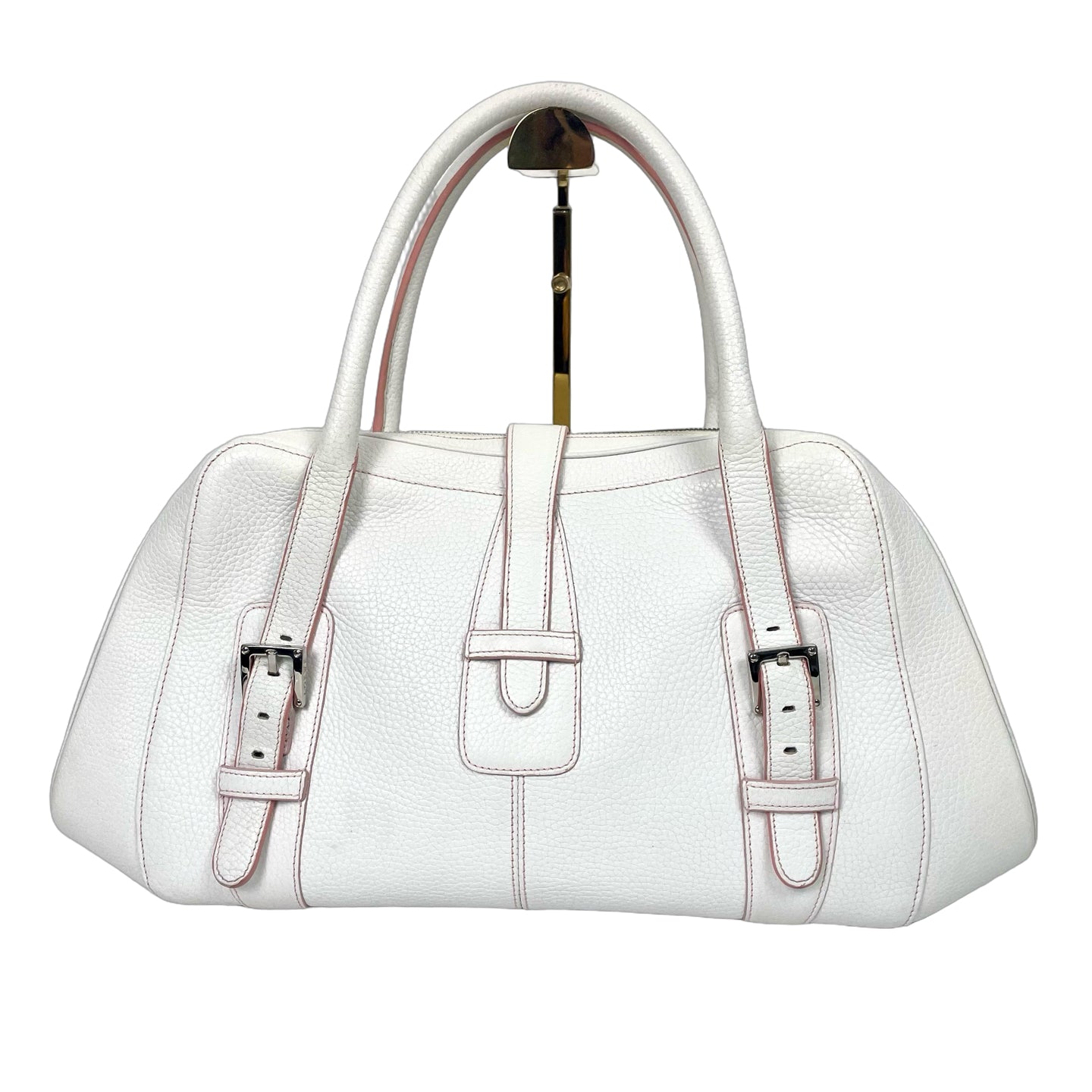 Loewe Vintage White Leather Buckle Detail Top Handle Bag