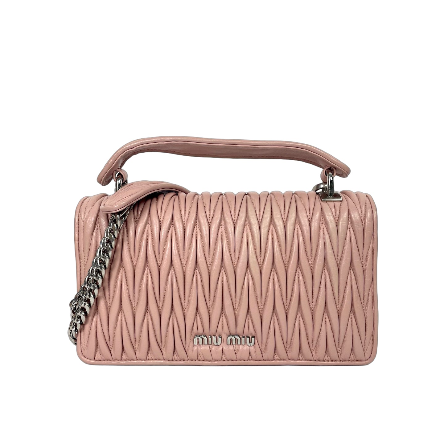 Miu Miu Nude Pink Quilted Leather Shoulder Bag with Chain Strap