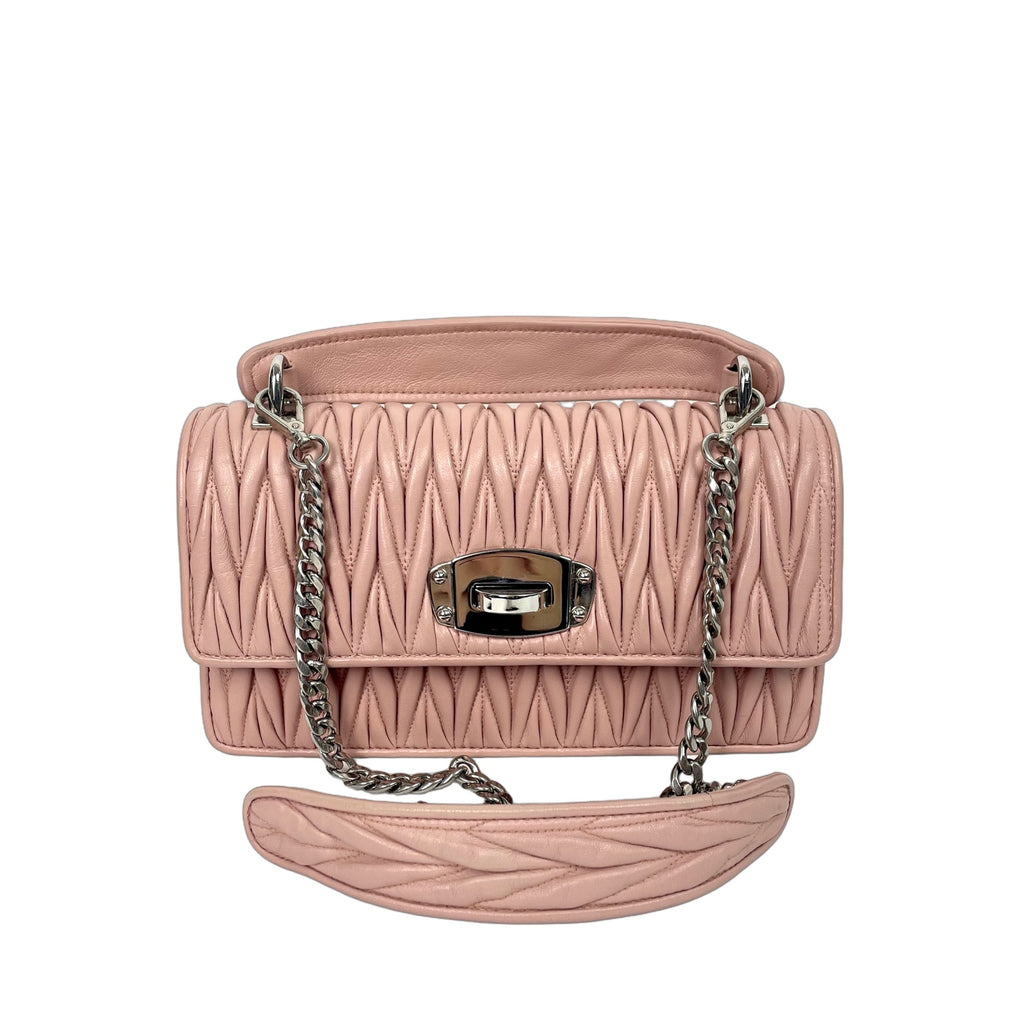 Miu Miu Nude Pink Quilted Leather Shoulder Bag with Chain Strap