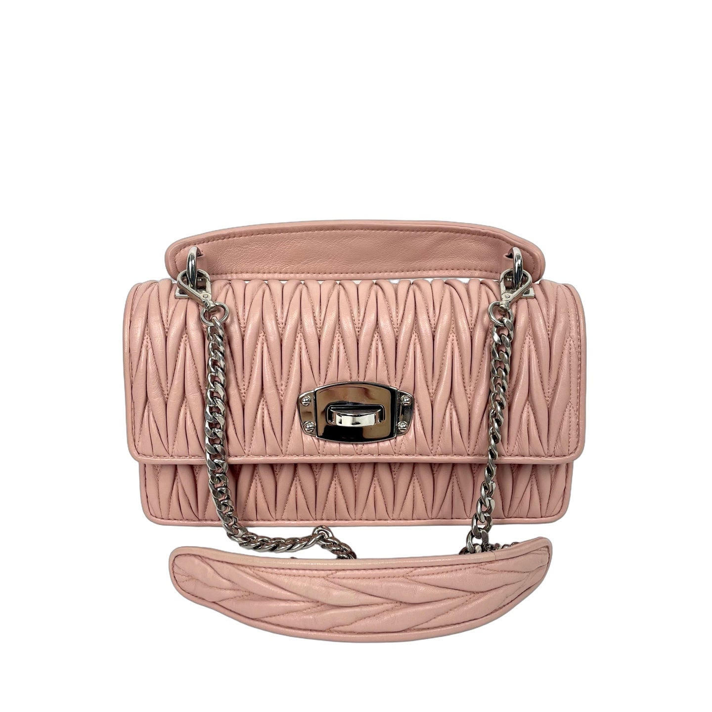 Miu Miu Nude Pink Quilted Leather Shoulder Bag with Chain Strap