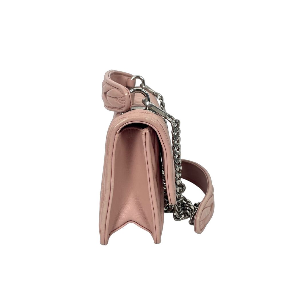 Miu Miu Nude Pink Quilted Leather Shoulder Bag with Chain Strap