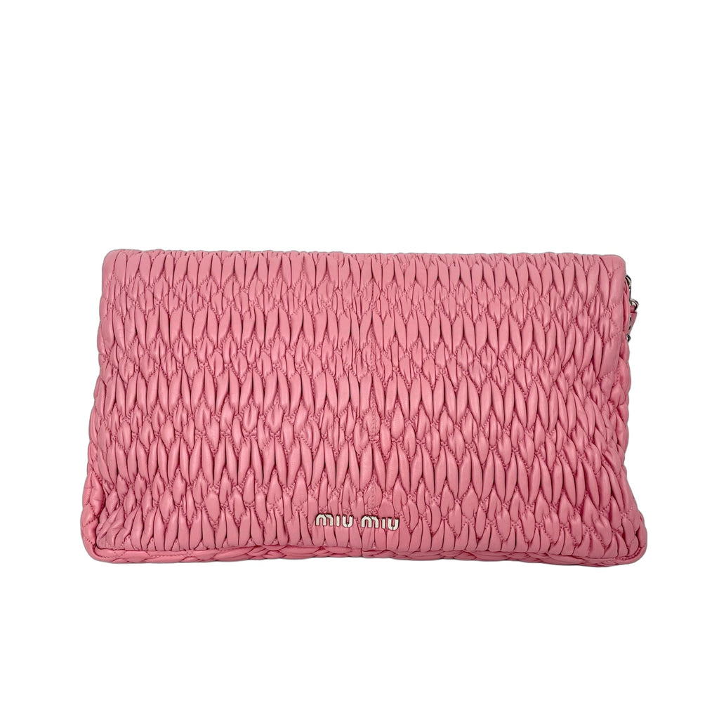 Miu Miu Cloqué Matelassé Leather Shoulder Bag with Crystal Chain