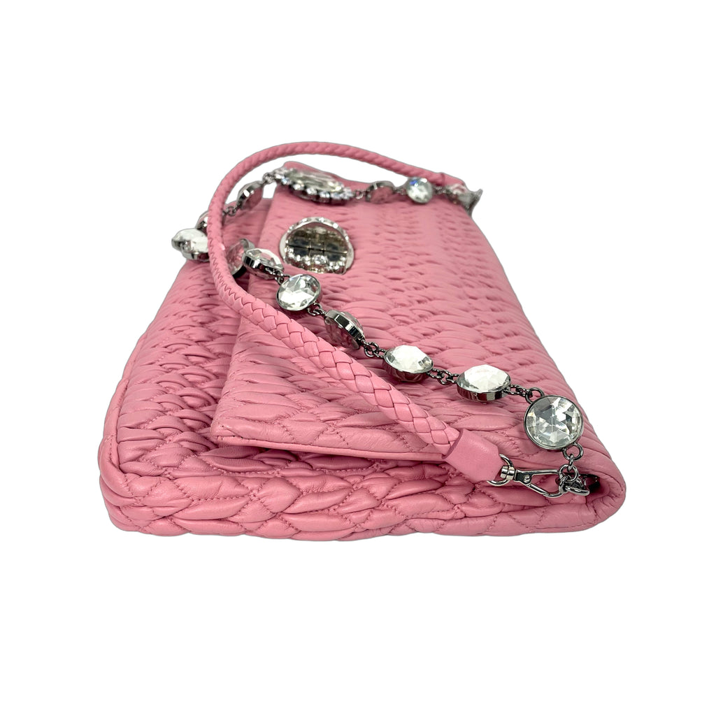 Miu Miu Cloqué Matelassé Leather Shoulder Bag with Crystal Chain