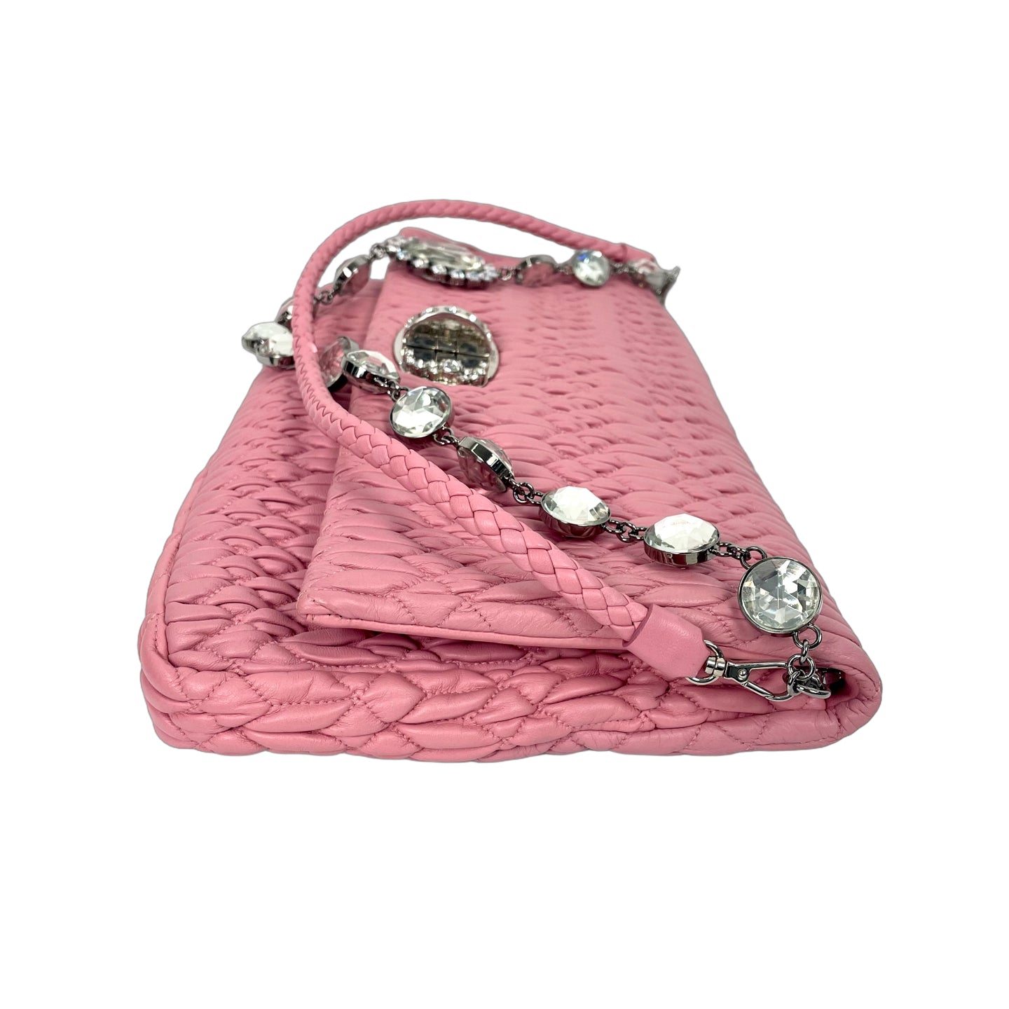 Miu Miu Cloqué Matelassé Leather Shoulder Bag with Crystal Chain