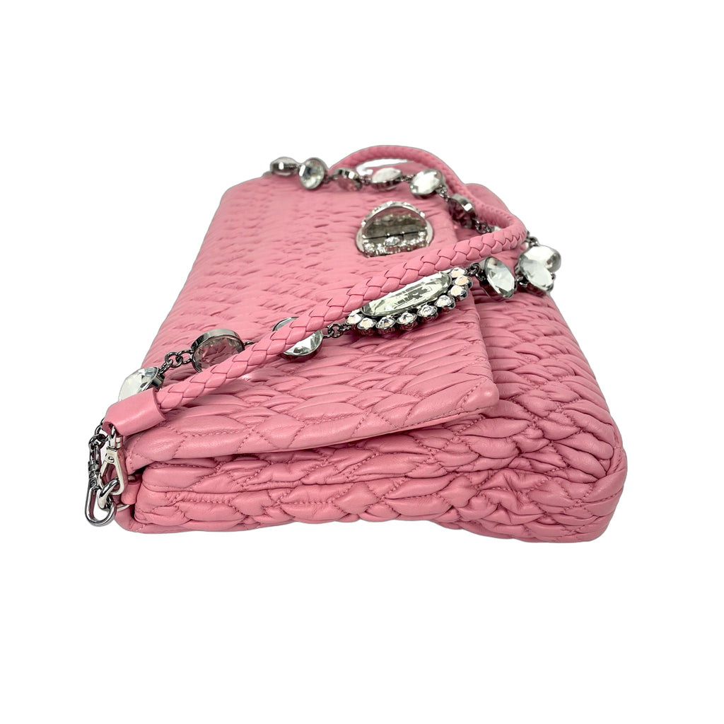 Miu Miu Cloqué Matelassé Leather Shoulder Bag with Crystal Chain