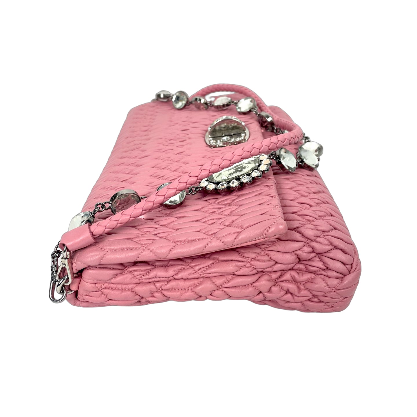 Miu Miu Cloqué Matelassé Leather Shoulder Bag with Crystal Chain