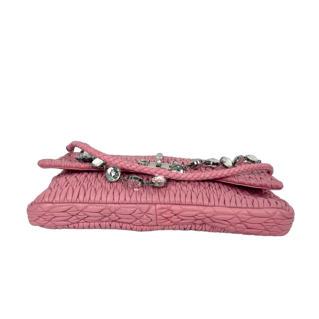 Miu Miu Cloqué Matelassé Leather Shoulder Bag with Crystal Chain