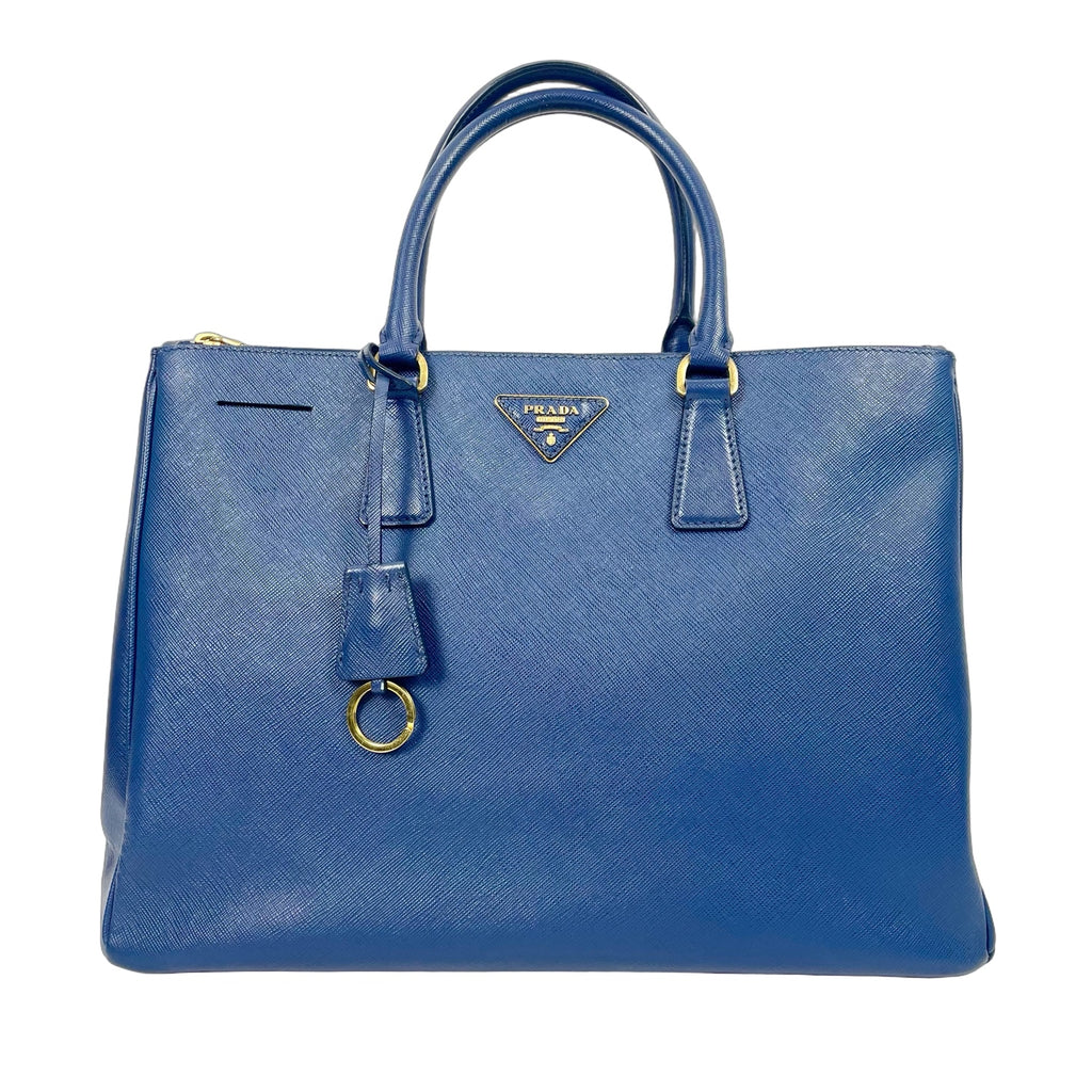 Prada Galleria Saffiano Leather Tote Bag with Zippers - Blue