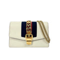 Gucci Sylvie Super Mini Bag - White Leather with Blue and Red Web