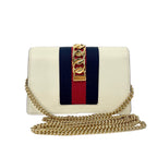 Gucci Sylvie Super Mini Bag - White Leather with Blue and Red Web