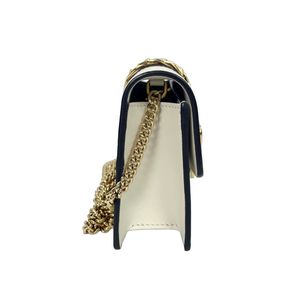 Gucci Sylvie Super Mini Bag - White Leather with Blue and Red Web