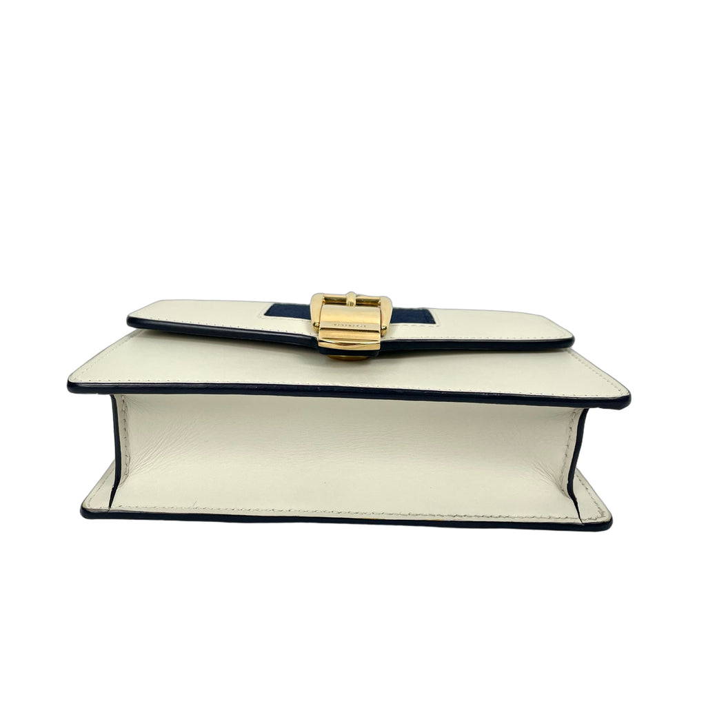Gucci Sylvie Super Mini Bag - White Leather with Blue and Red Web