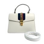 Gucci Sylvie Medium Leather Top Handle Bag in White