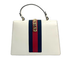 Gucci Sylvie Medium Leather Top Handle Bag in White
