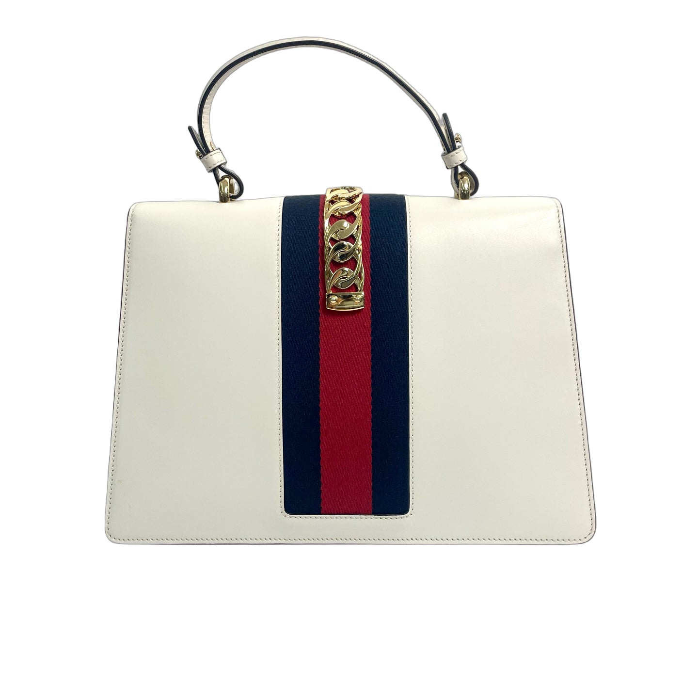 Gucci Sylvie Medium Leather Top Handle Bag in White