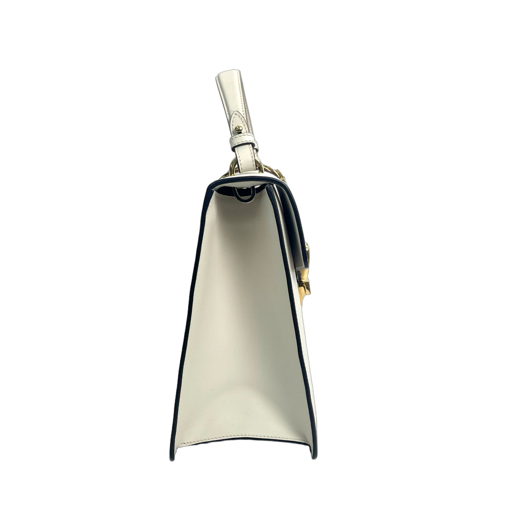 Gucci Sylvie Medium Leather Top Handle Bag in White