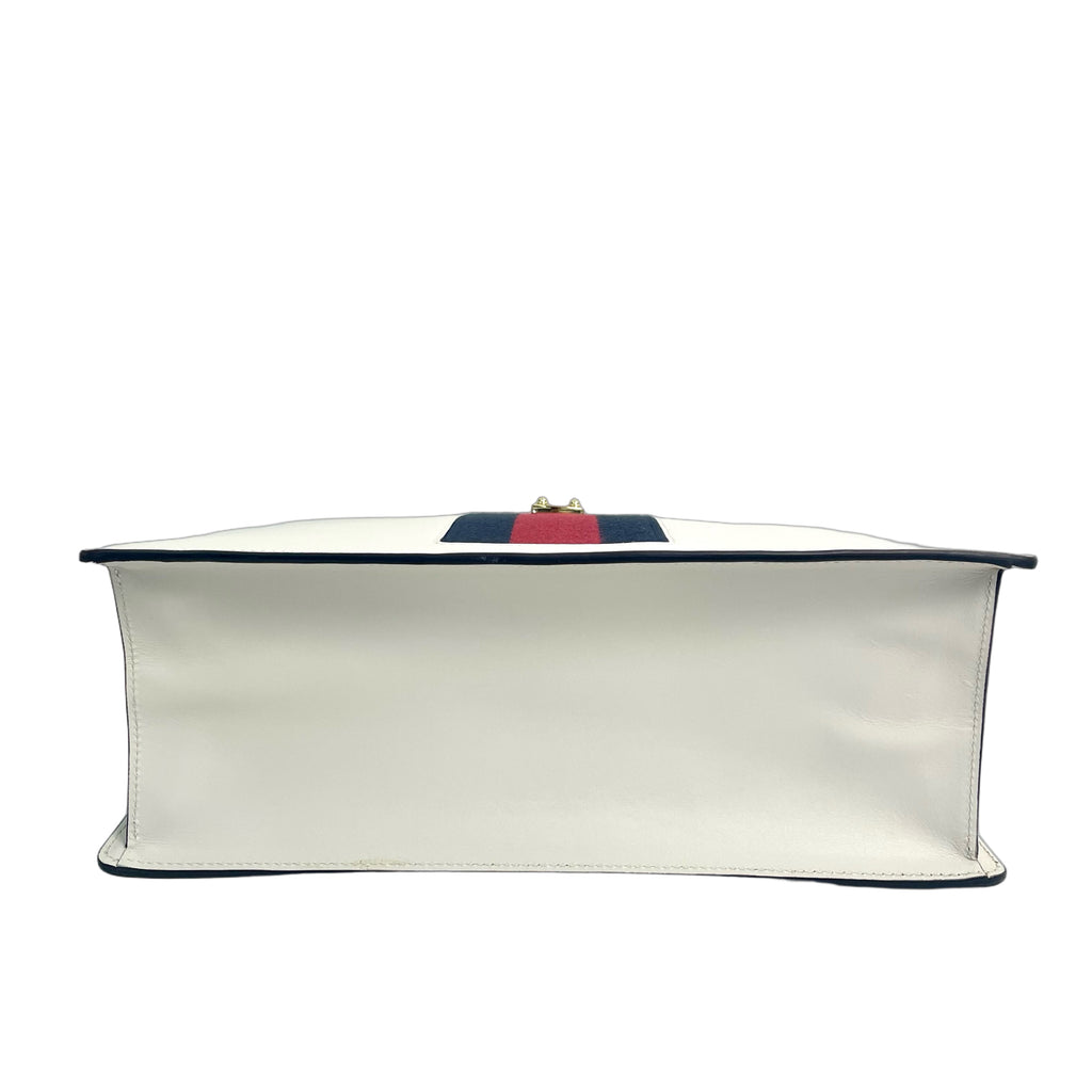 Gucci Sylvie Medium Leather Top Handle Bag in White