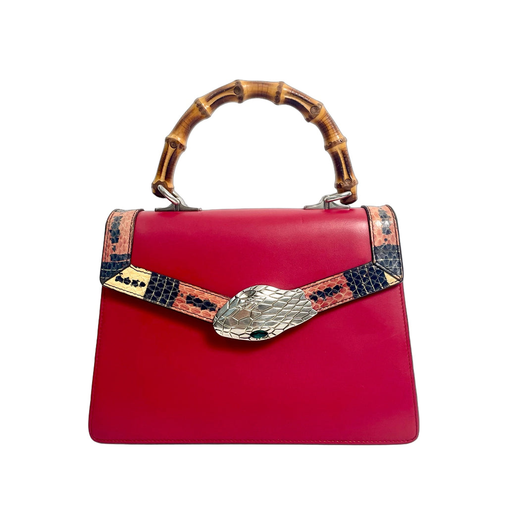 Gucci Lilith Bamboo Top Handle Bag in Hibiscus Red