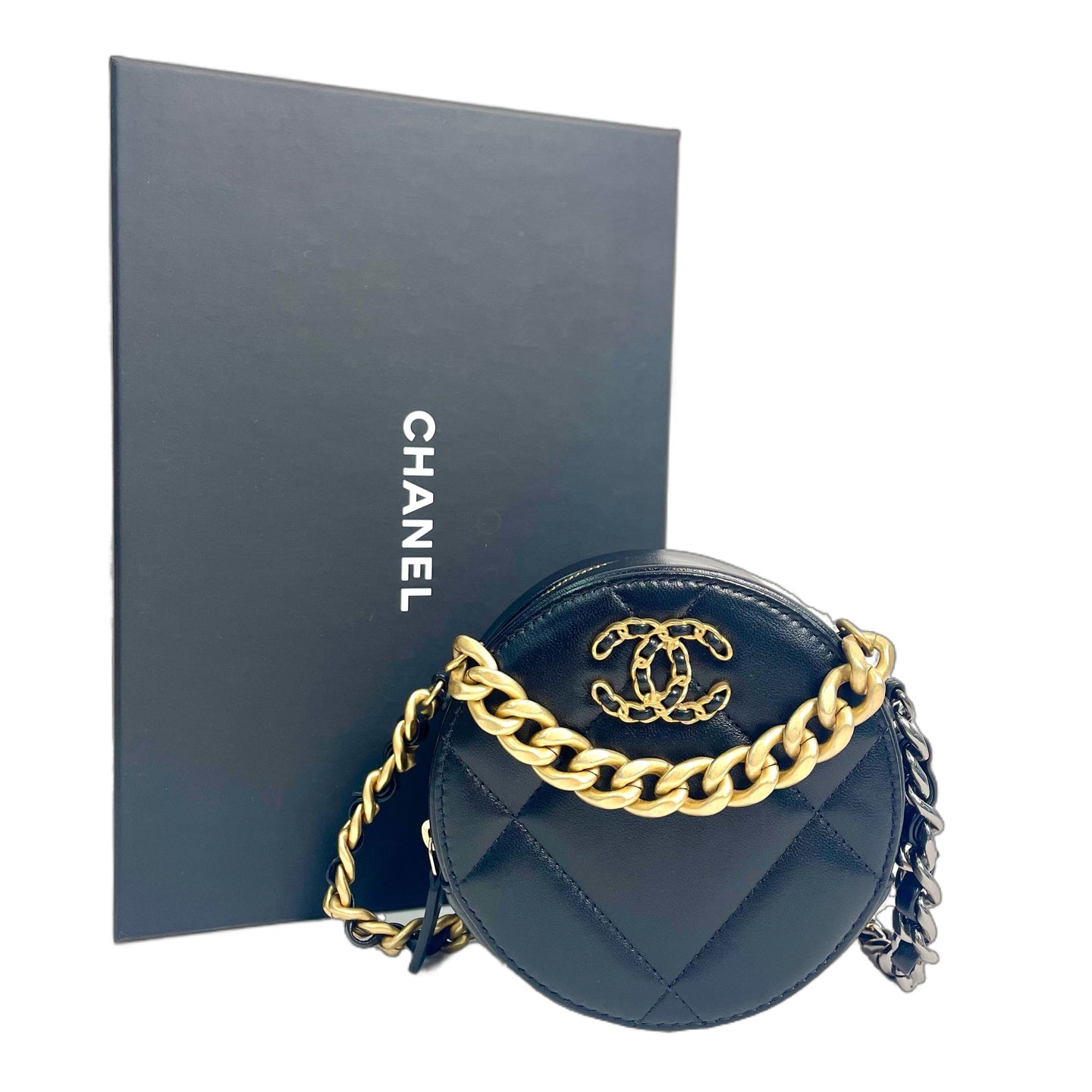 Chanel 19 Round Clutch with Chain in Lambskin & Gold-Tone Metal