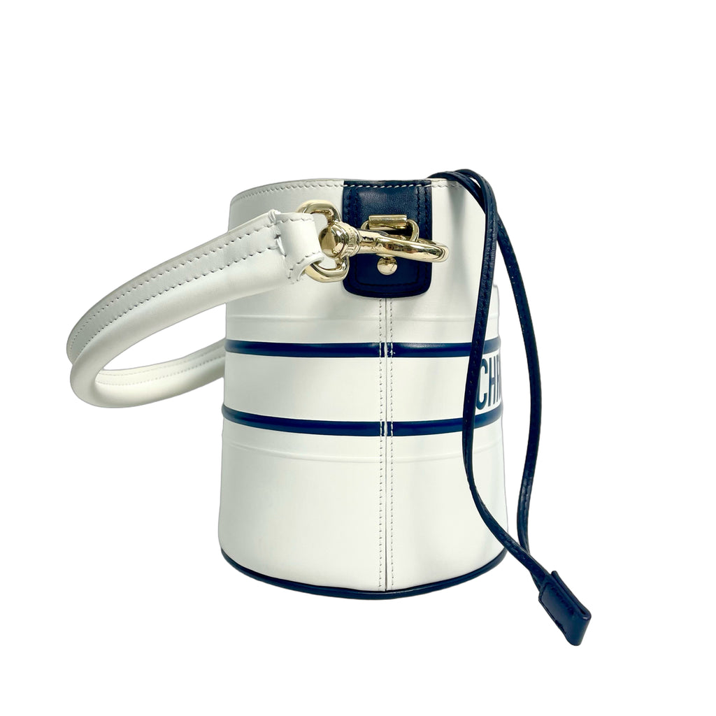 Christian Dior Vibe Small Bucket Bag in White and Blue Calfskin