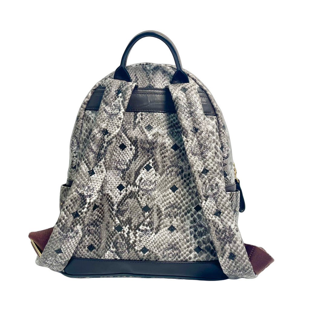MCM Stark Python Print Leather Backpack with Studs and Croc-Embossed Trim