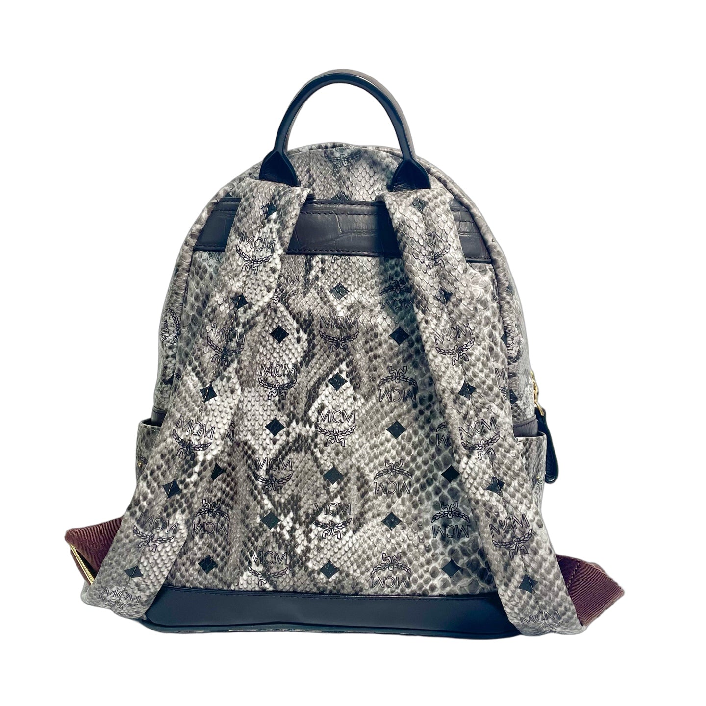 MCM Stark Python Print Leather Backpack with Studs and Croc-Embossed Trim