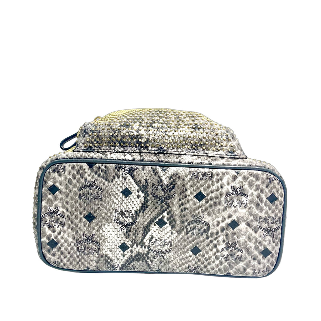 MCM Stark Python Print Leather Backpack with Studs and Croc-Embossed Trim