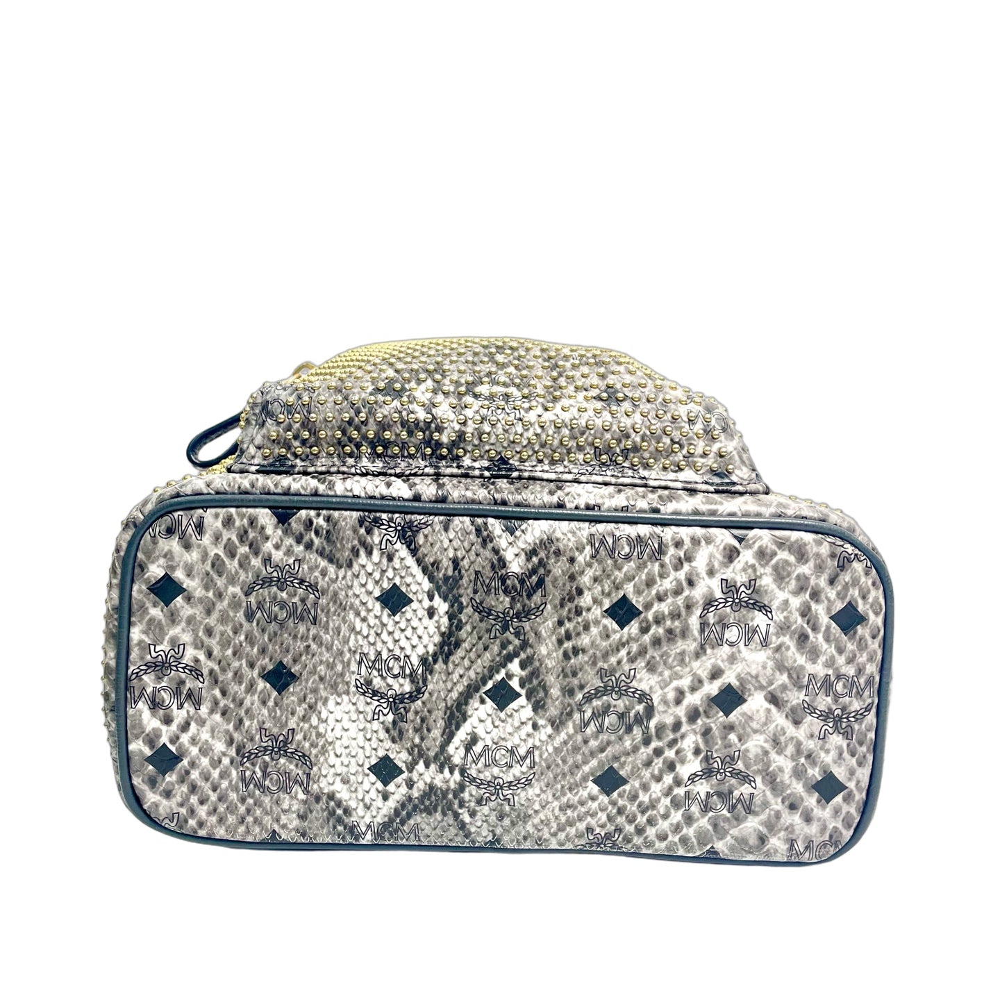 MCM Stark Python Print Leather Backpack with Studs and Croc-Embossed Trim