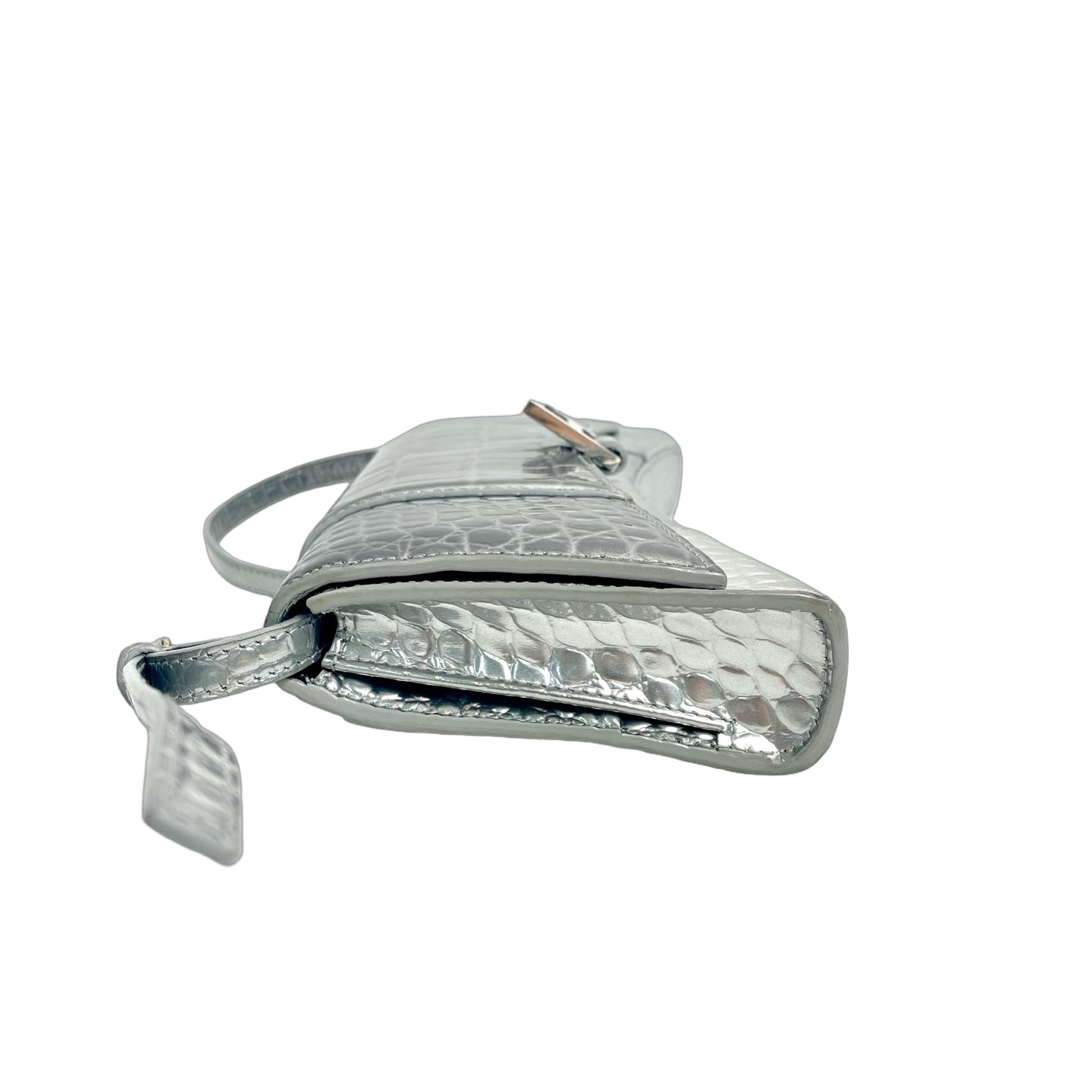 Balenciaga Hourglass Small Shoulder Bag in Metallic Croc-Embossed Calfskin