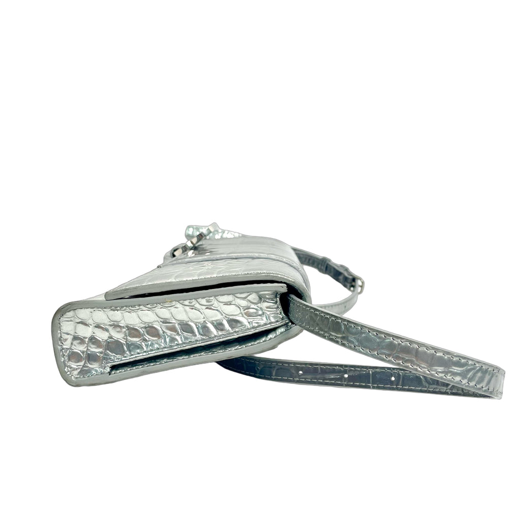 Balenciaga Hourglass Small Shoulder Bag in Metallic Croc-Embossed Calfskin