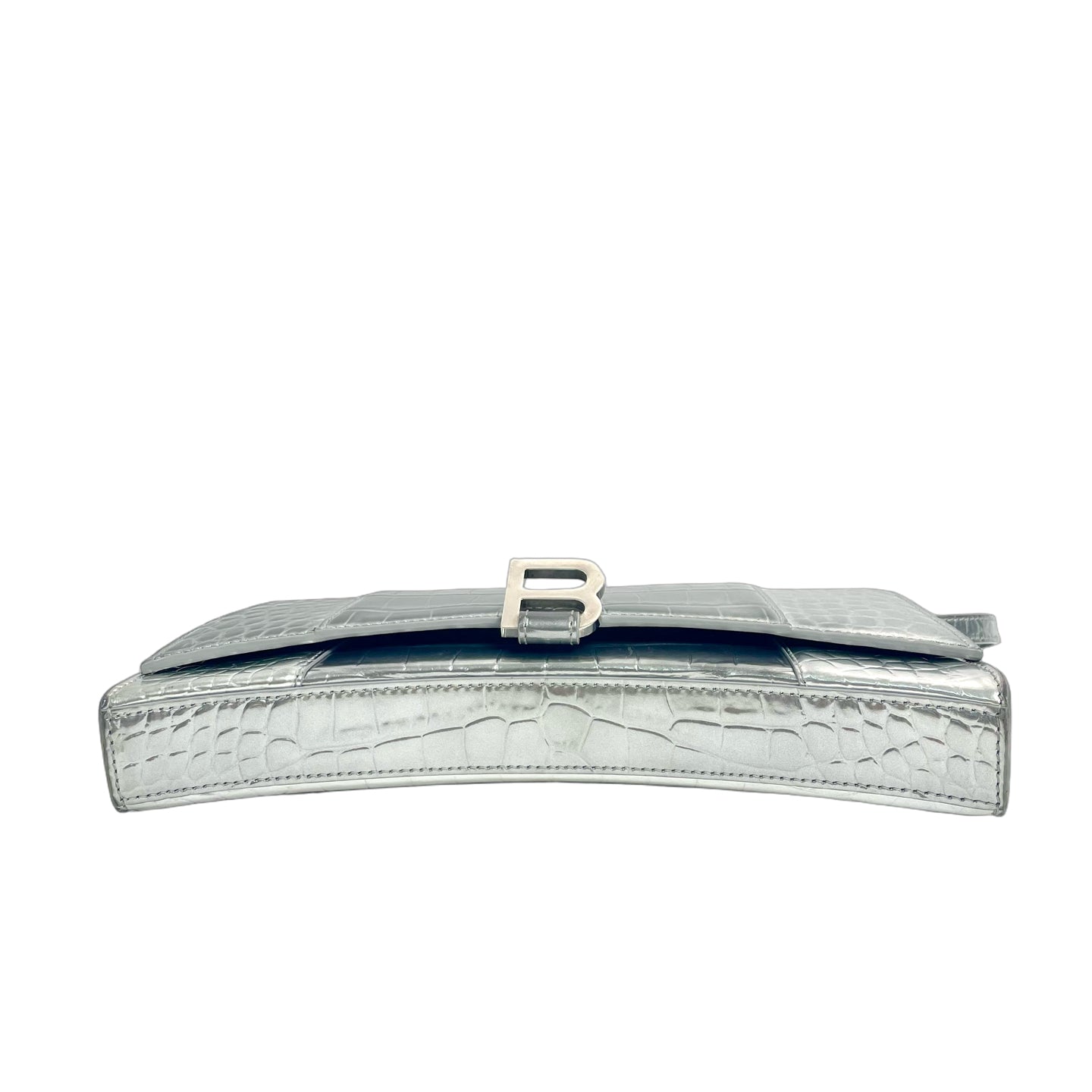 Balenciaga Hourglass Small Shoulder Bag in Metallic Croc-Embossed Calfskin