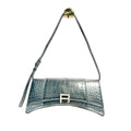Balenciaga Hourglass Small Shoulder Bag in Metallic Croc-Embossed Calfskin