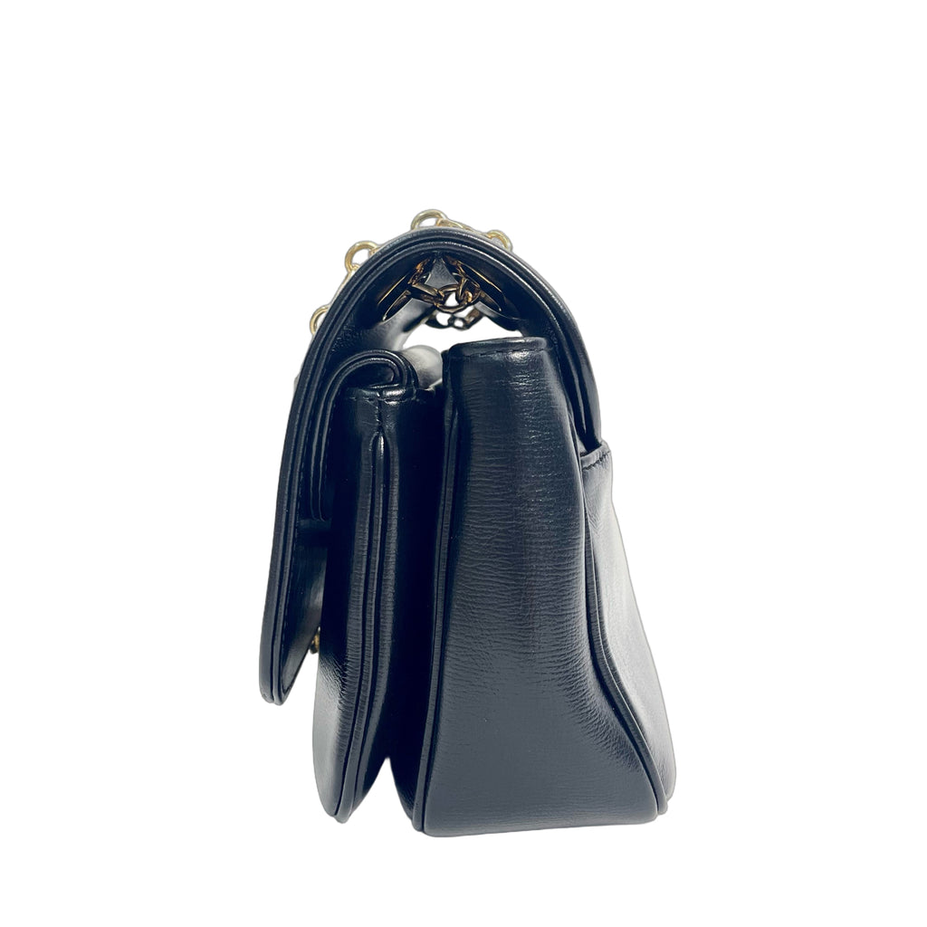 Gucci Vintage Interlocking G Marina Chain Shoulder Bag in Black Leather