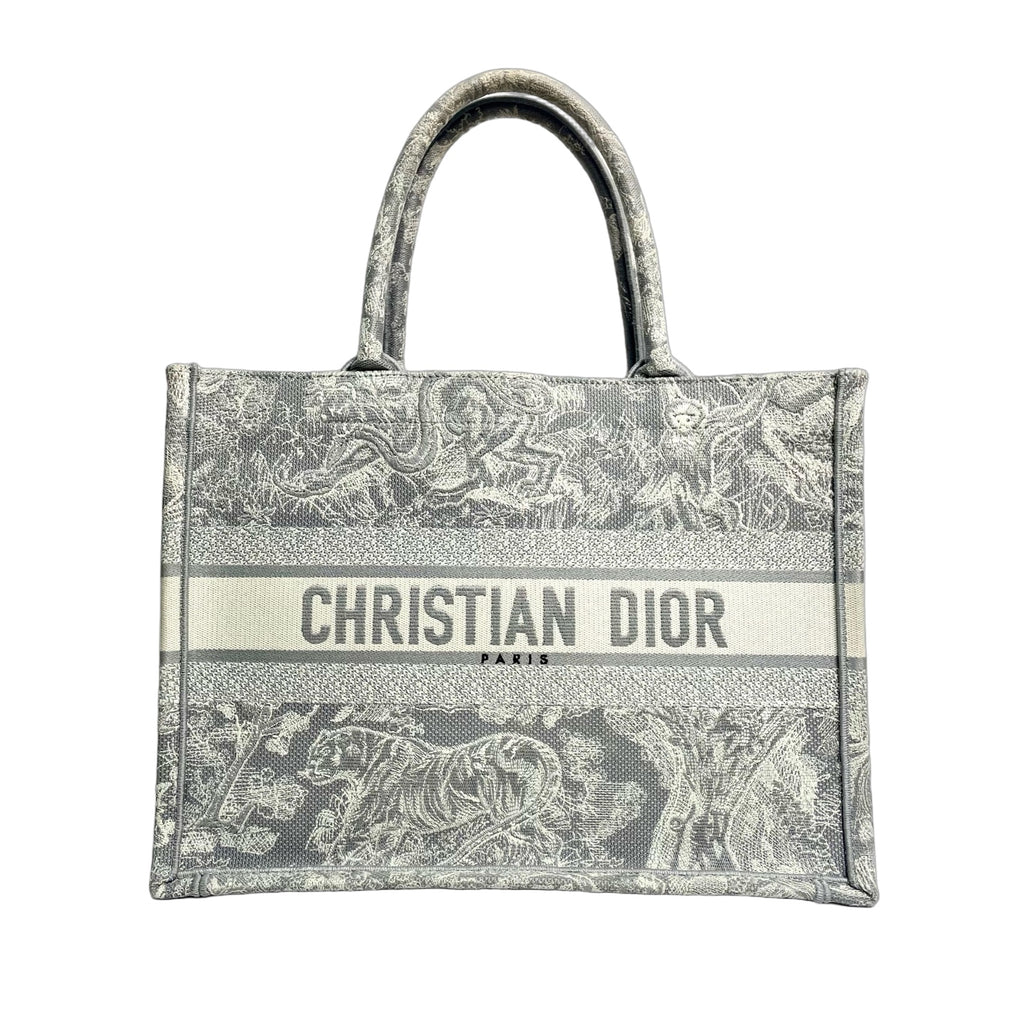 Christian Dior Medium Book Tote in Grey Toile de Jouy Reverse Embroidery