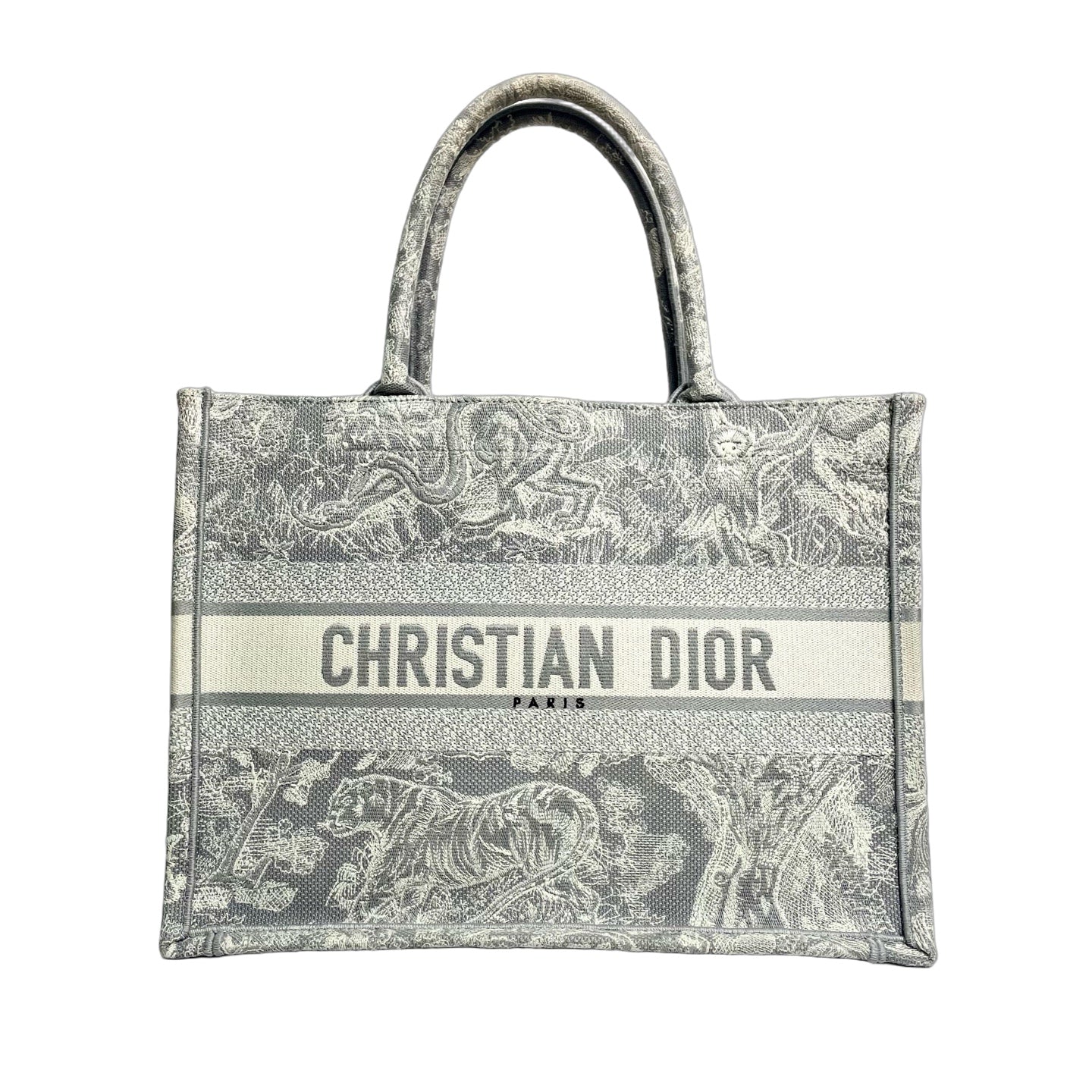 Christian Dior Medium Book Tote in Grey Toile de Jouy Reverse Embroidery