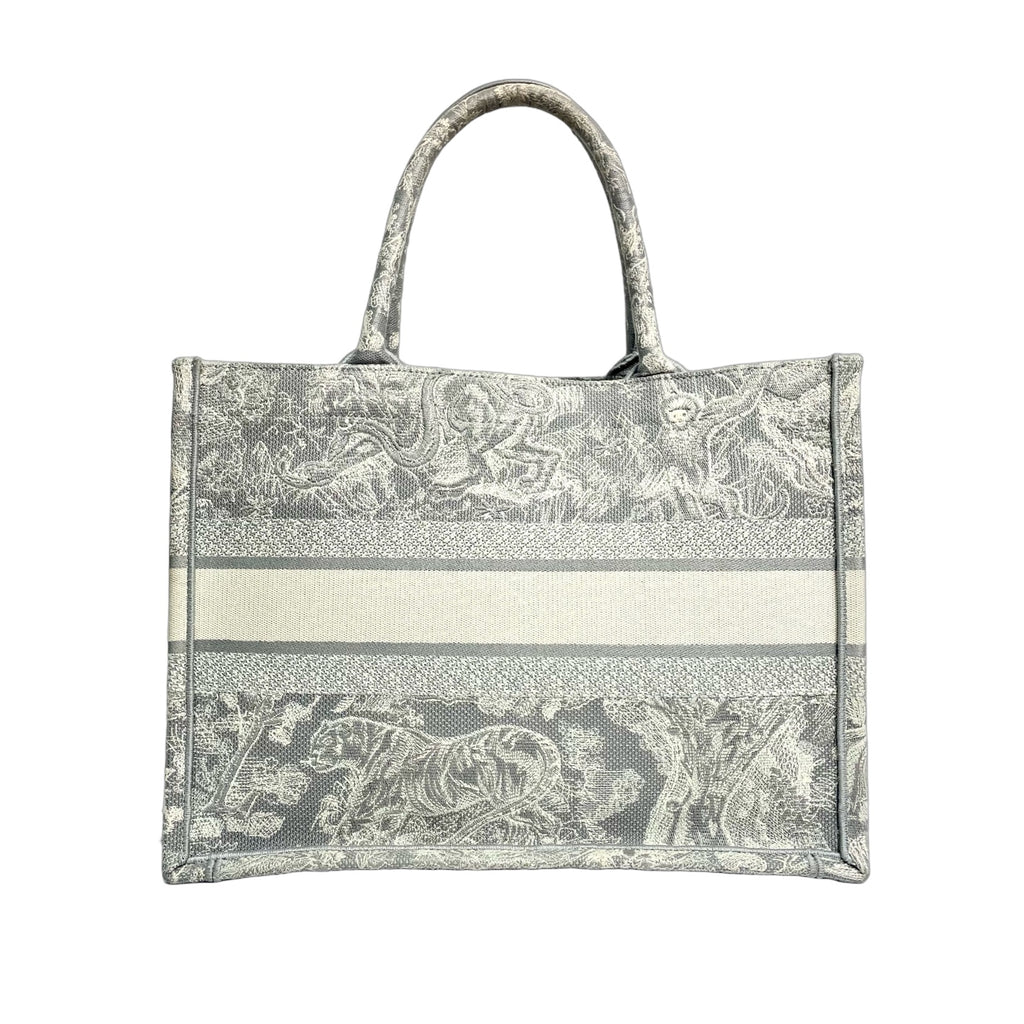 Christian Dior Medium Book Tote in Grey Toile de Jouy Reverse Embroidery
