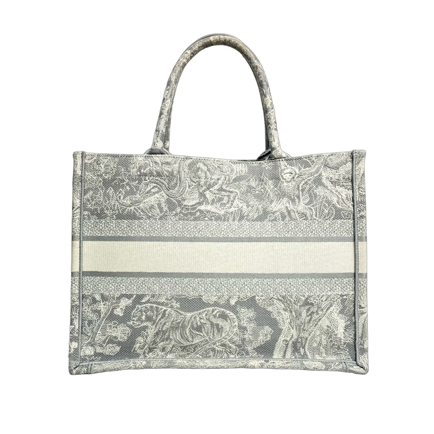Christian Dior Medium Book Tote in Grey Toile de Jouy Reverse Embroidery