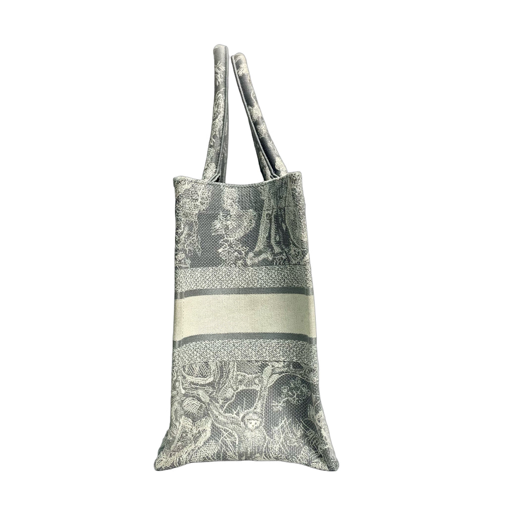 Christian Dior Medium Book Tote in Grey Toile de Jouy Reverse Embroidery