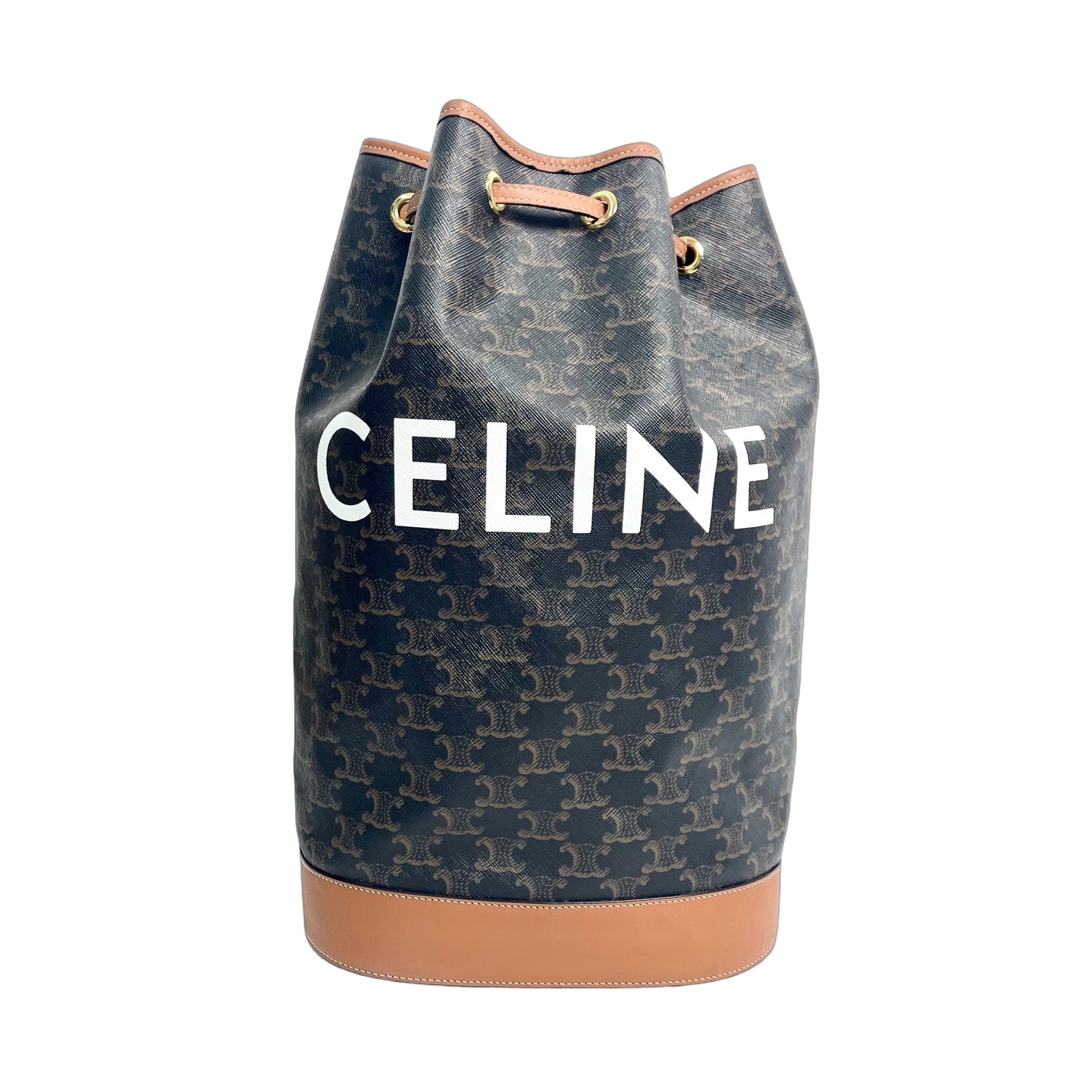 Celine Large Drawstring Bag in Triomphe Canvas with Printed Logo