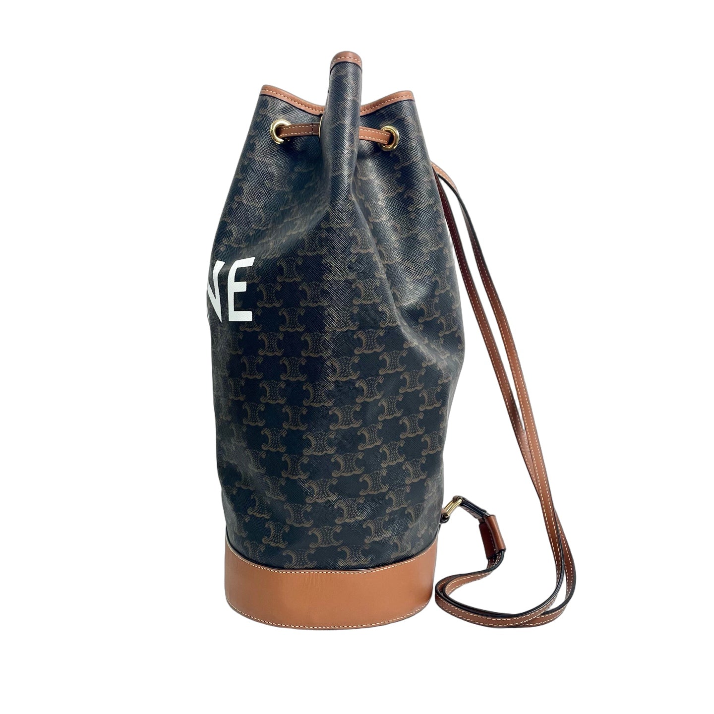 Celine Large Drawstring Bag in Triomphe Canvas with Printed Logo